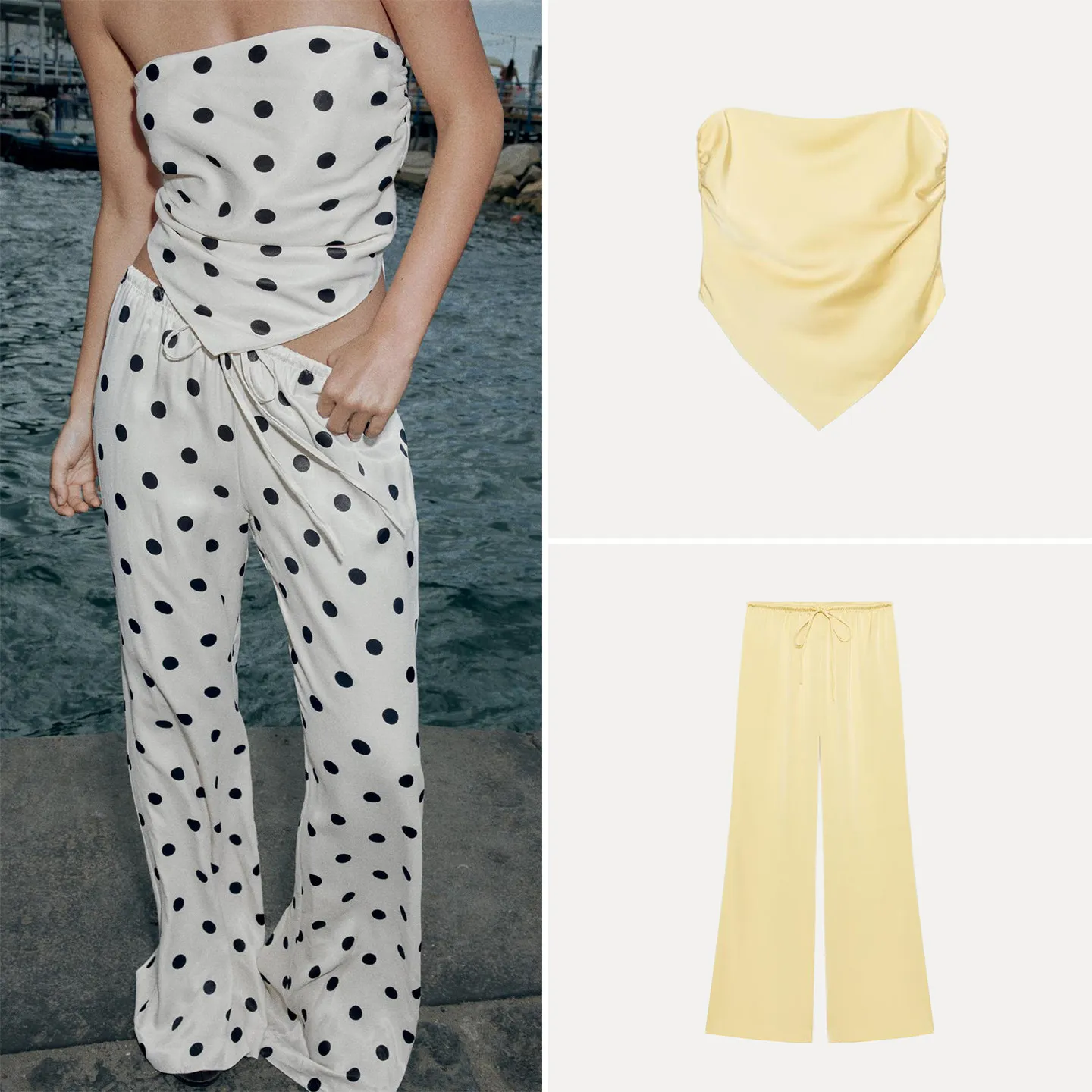 

Women's 2026 New Backless Knot Tube Top And Polka Dot Texture Belted Pants Fashion Set Summer Collection Zadata