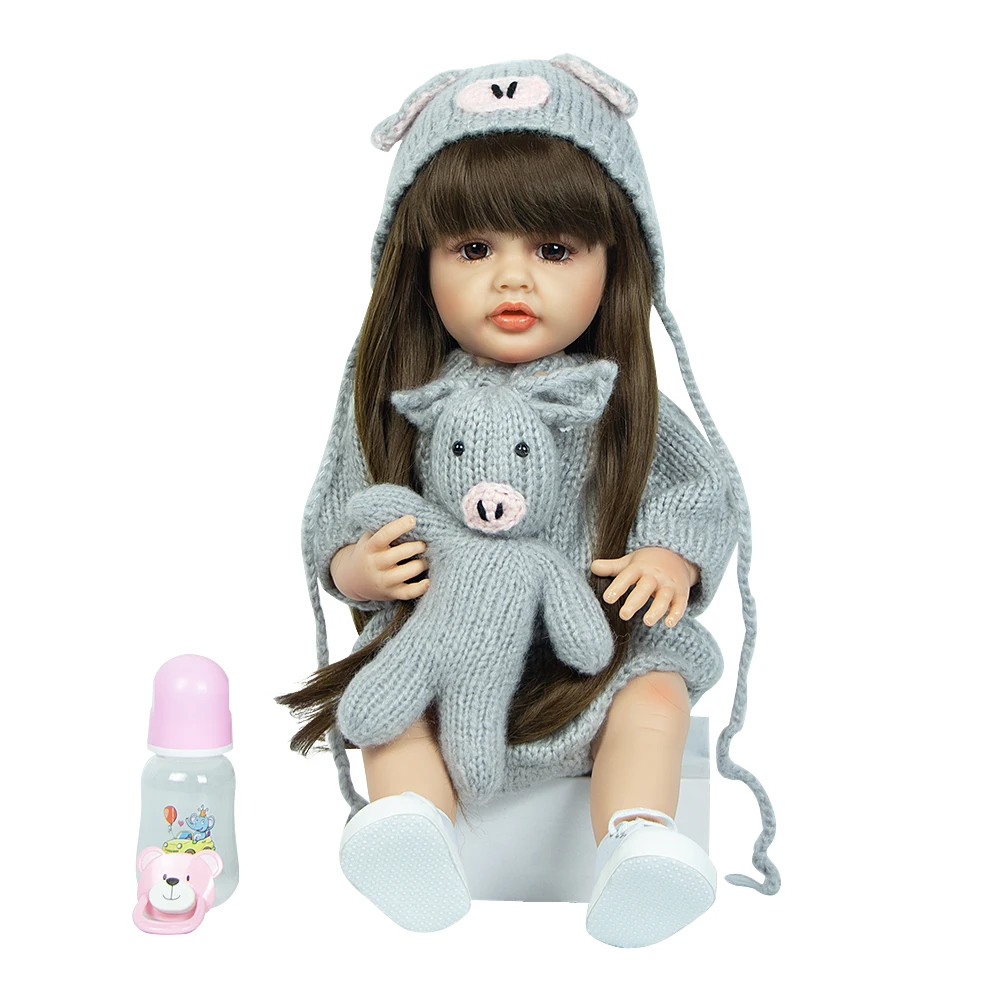 ElliUMI-Porcinet gris en silicone et vinyle trempé pour bébé, collection de jouets Bebe Reborn, cadeaux d'anniversaire pour enfant, nouveau, 55 cm, 22 po