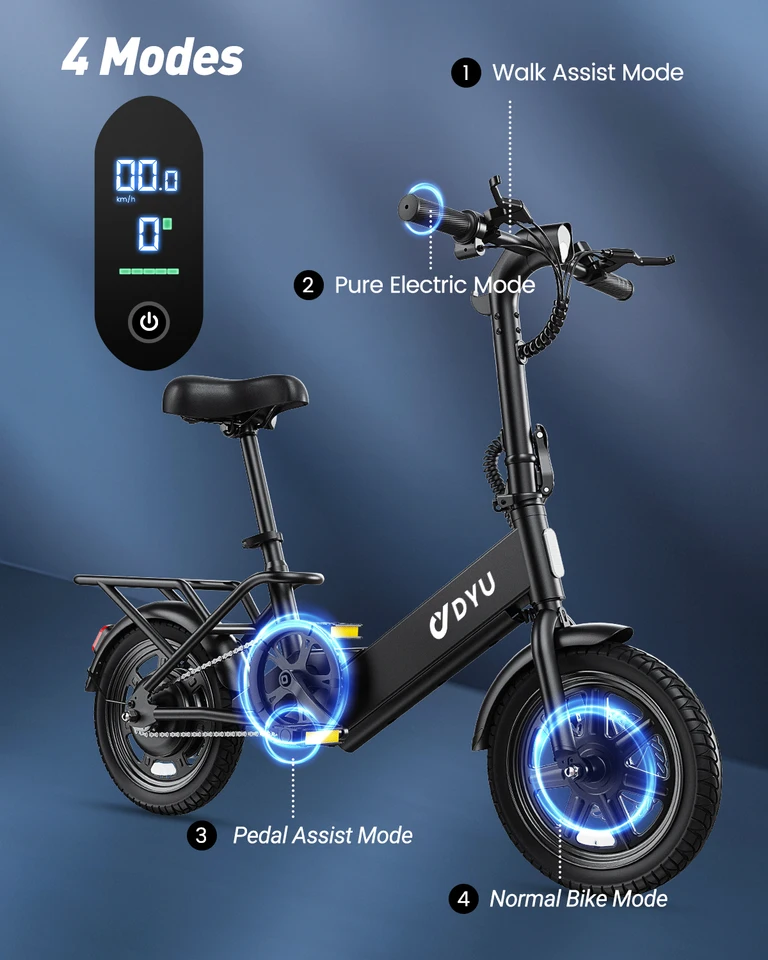 【1 Year Warranty】DYU C3 14 inch Folding Electric Bicycle Peak 500W Motor 280WH Battery Electric Bike,20mph City E-bike UL2849 image 4