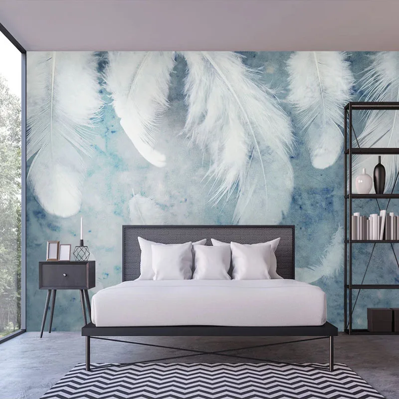 

Custom 3D Photo Wallpaper Blue Watercolor Feather Wall Art Mural Painting Study Living Room Bedroom Background Home Decoration
