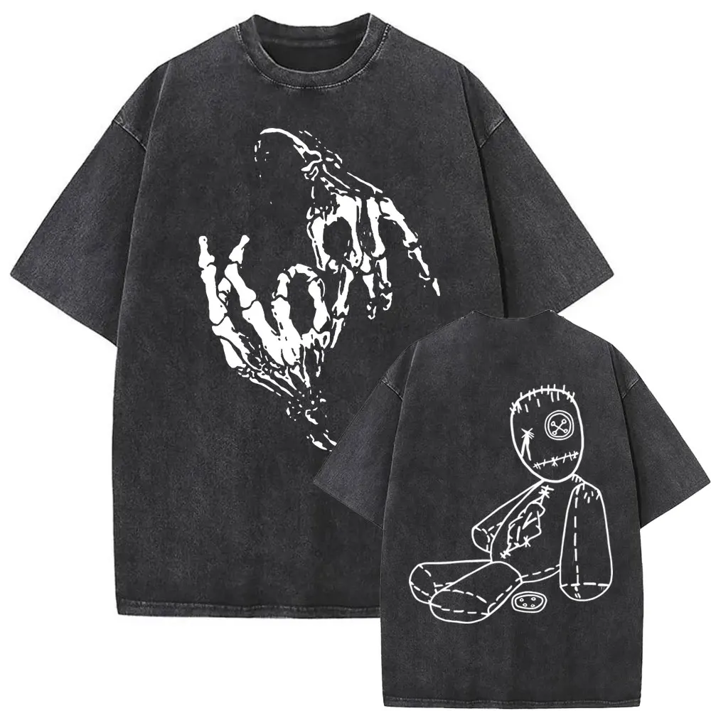 Washed Vintage Rock Band Korn Issues Album Graphic T Shirt Alternative Nu Metal Music Tshirt Men Hip Hop Retro Oversized T-shirt