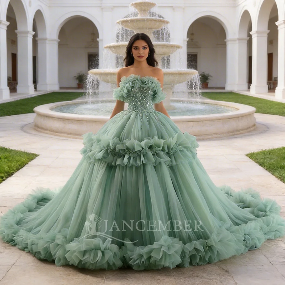 

Платье для выпускного бала Royal Green Sweet 16, модель «Труба», с короткими рукавами, блестящее, в мексиканском стиле, на заказ, для Quinceanera (Vestidos De 15 Años)