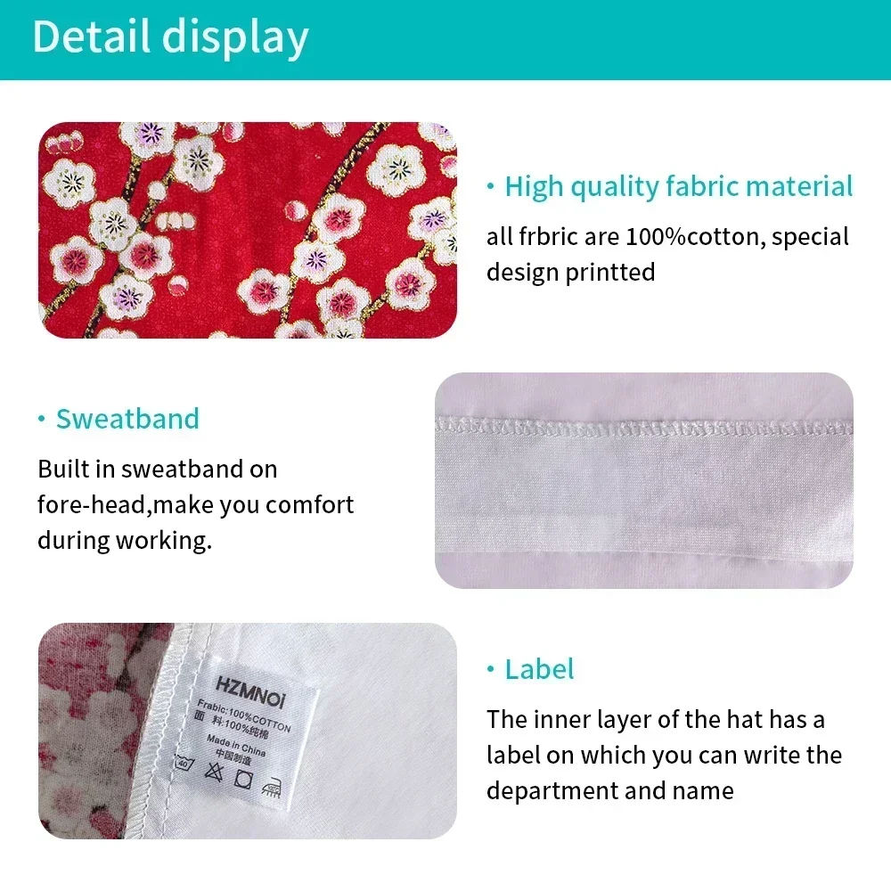 جديد فرك قبعات للنساء زهرة طباعة قبعة جراحية القطن التمريض قبعة مختبر الحيوانات الأليفة عيادة الأسنان الطبية ممرضة فرك قبعة