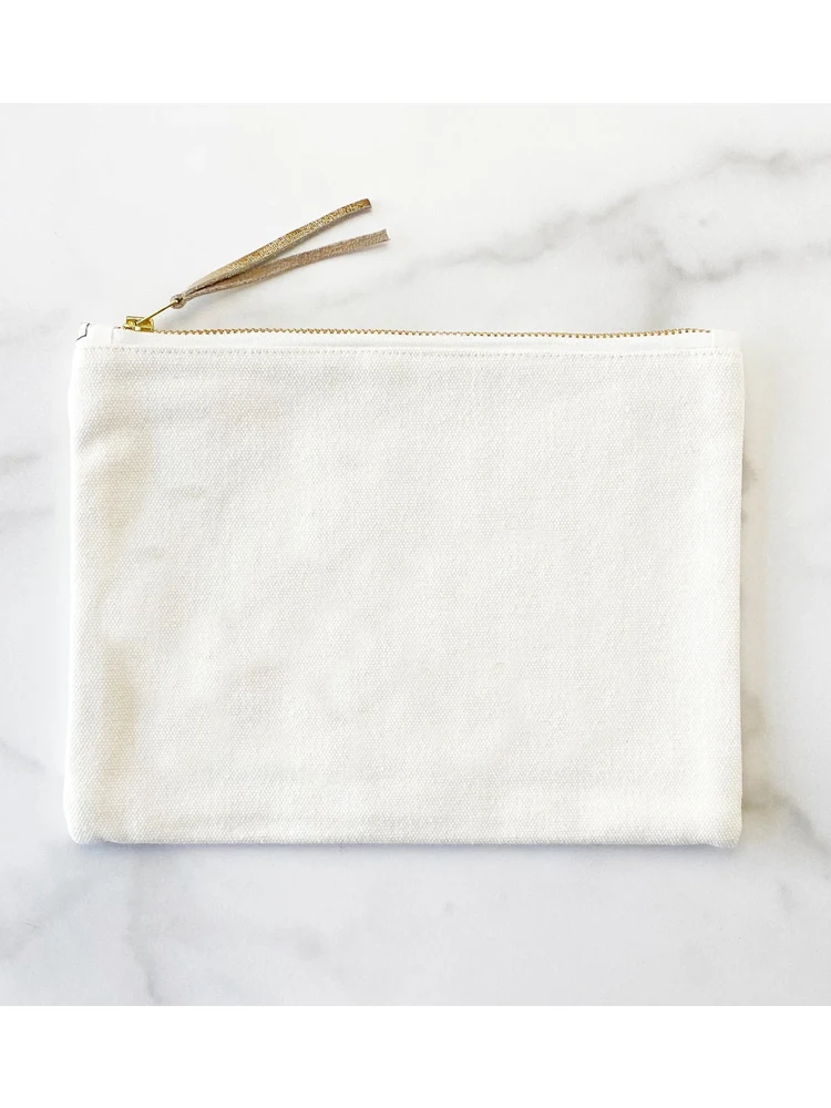 

100pcs 16oz White Cotton Canvas Gold Zipper Pouch Multiple Colors Available Custom Size Logo Print Accept