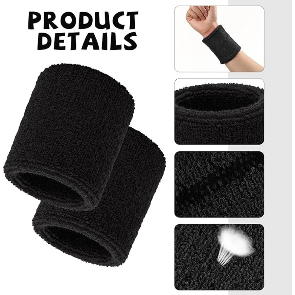 1 Paar neue Sport-Schweißbänder aus atmungsaktiver Baumwolle, Armbänder-Set für Männer und Frauen, schweißabsorbierendes Handgelenkband für Fußball, Basketball, Laufen – Detail 4