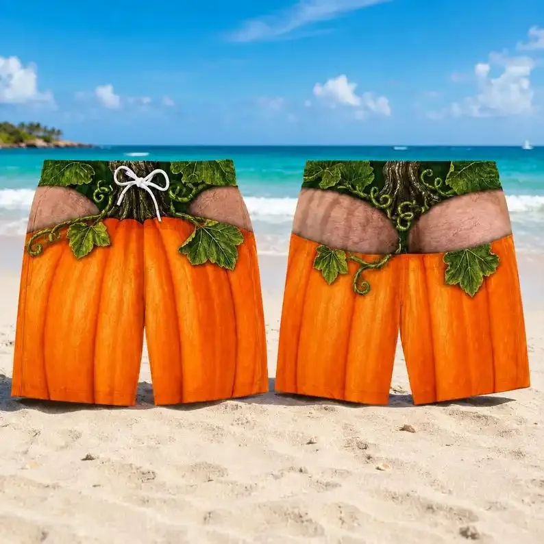 Fun Men's Swimming Pants Pumpkin Halloween Swimming Pants Fake Underwear Effect Thrilling Pool Party Dress Up Mock Gift
