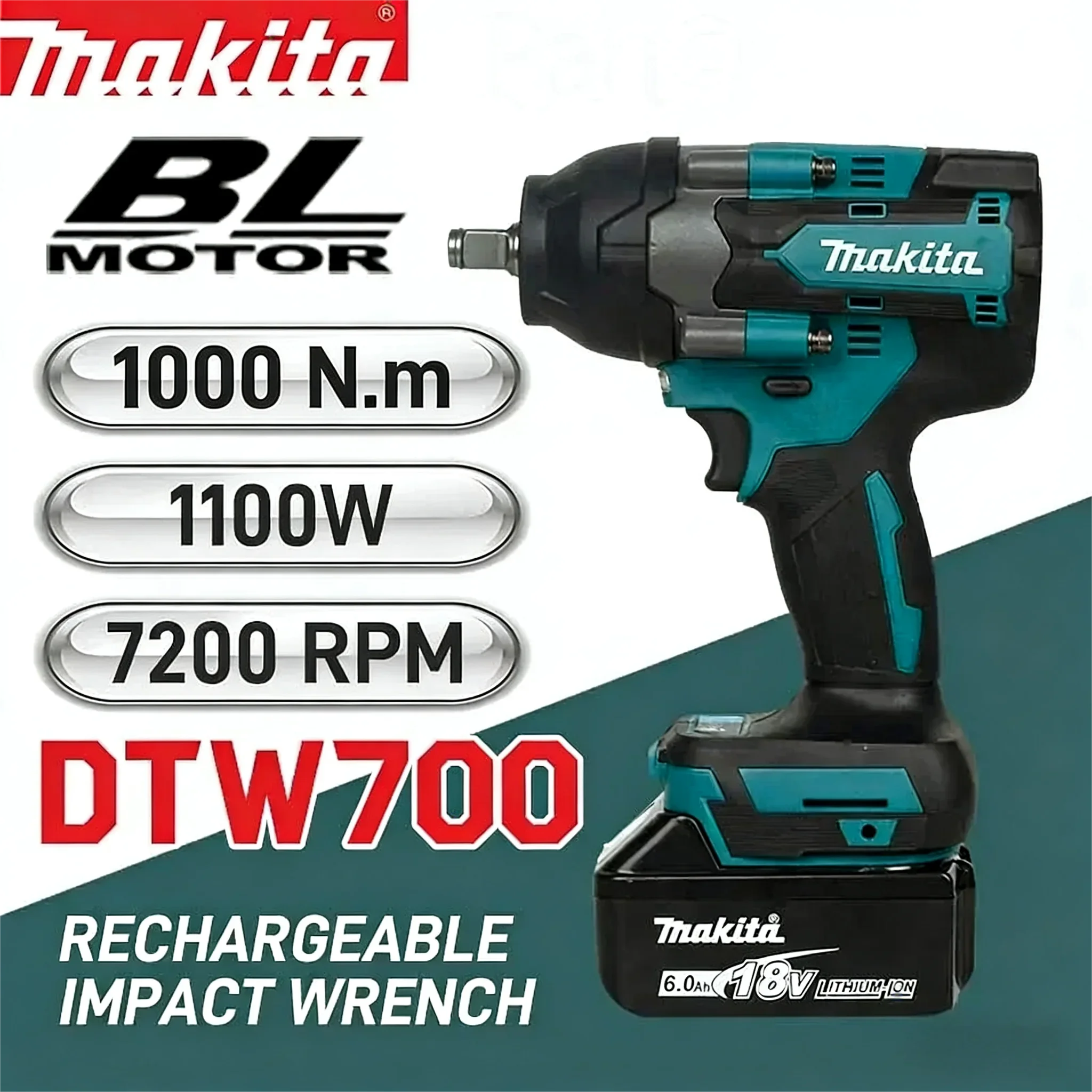 

Бесщеточный ударный гайковерт Makita DTW700, аккумуляторный, 1/2 дюйма, для батарей Makita 18В, электроинструмент