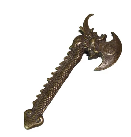 Solid dragon head axe copper handle piece brass retro antique antique antique antique antique bronze ware