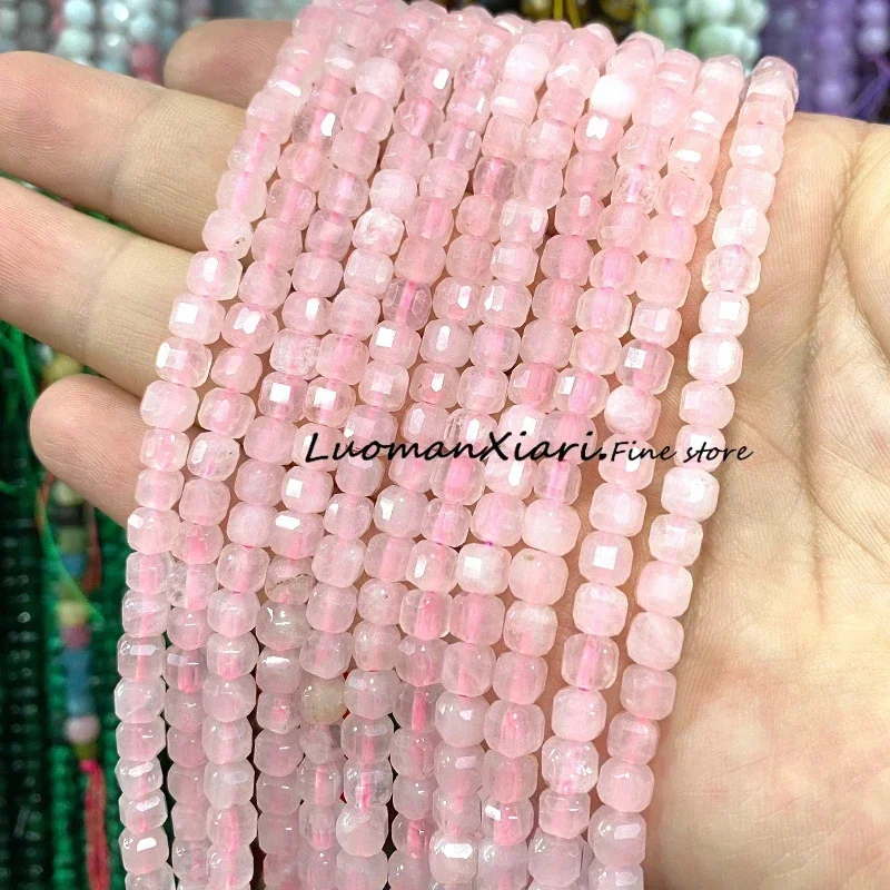 5x5MM Faceted Square Natural Stone Rose Quartz Loose Spacer Beads for Jewelry Making Diy Bracelet Charms Accessories