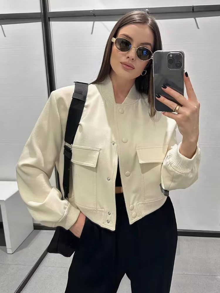 

Женская модная куртка-бомбер SLTNX с карманами, винтажная, с длинными рукавами, на пуговицах, повседневная верхняя одежда, шикарные топы