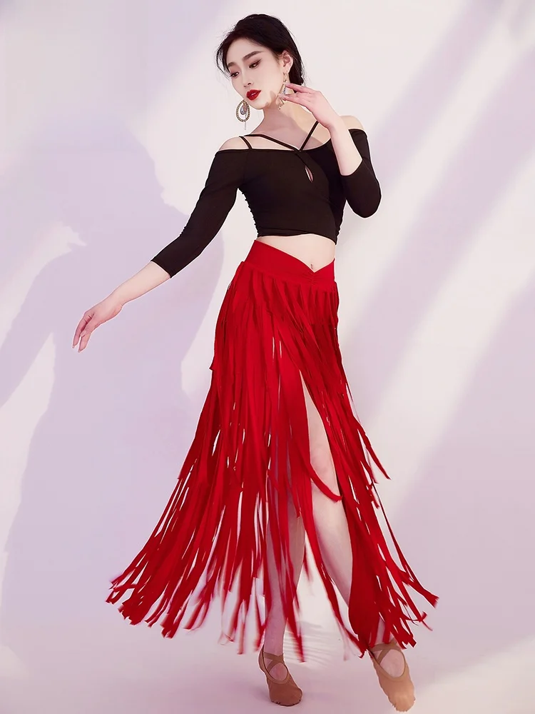 Traje de Danza del Vientre Estilo 2025, Top con Borlas y Falda, Disfraz para Práctica, Actuación y Espectáculo