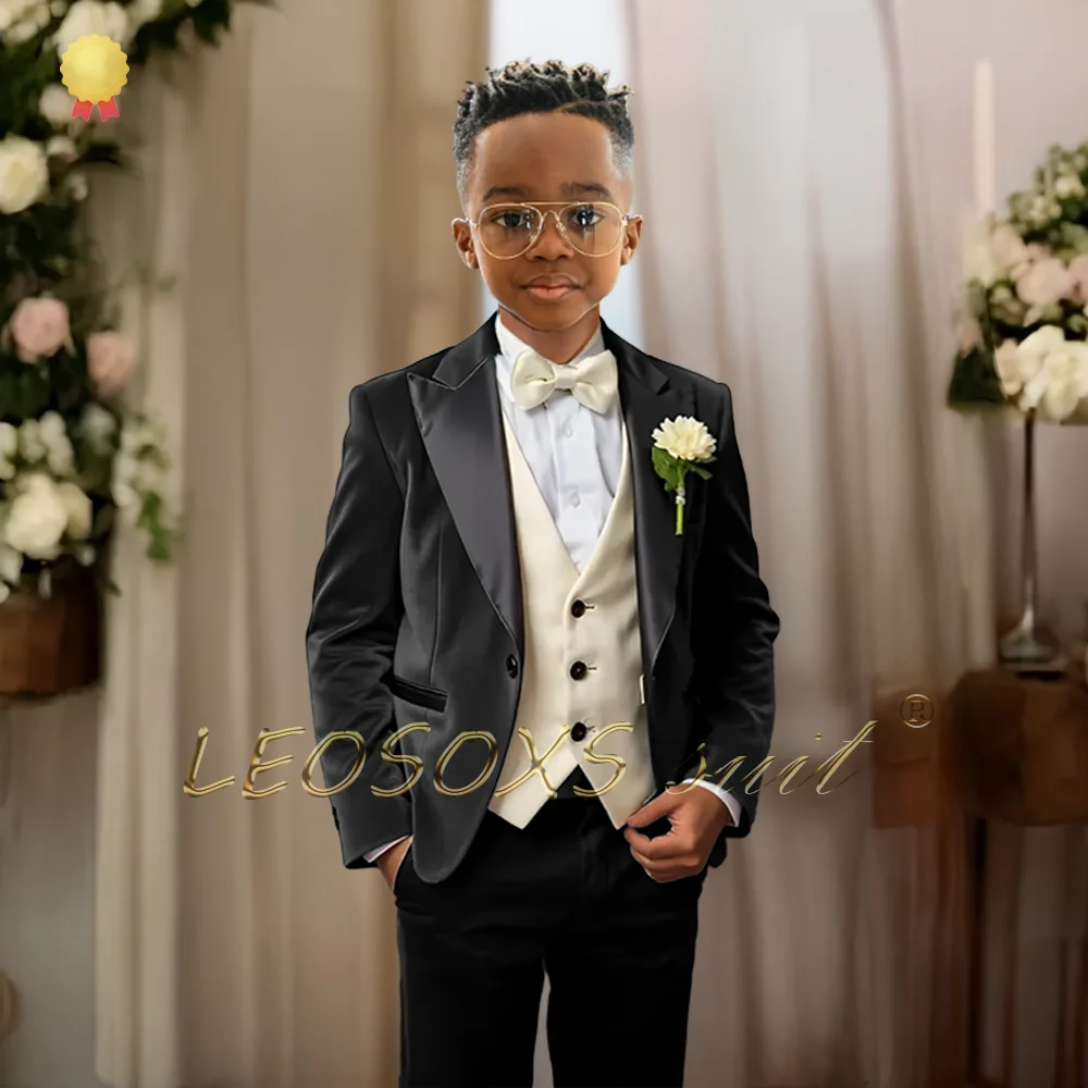 

Little Boys Velvet Suit 3-Piece 2-16Y British Style Wedding Party Gentleman Outfit (Velvet Blazer + Business Pants + Twill Vest)