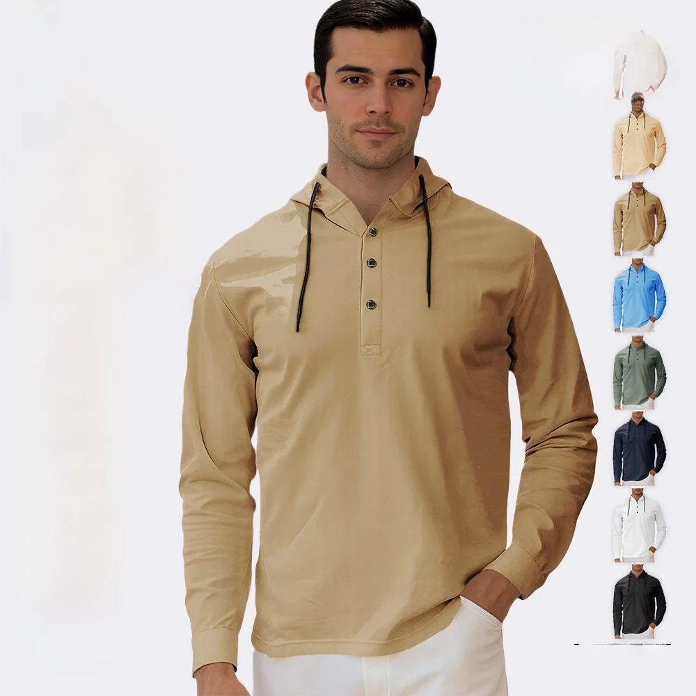 

Men's Faion Pearl Cotton Hooded Sweatirt Button up Cardigan Small Plaid Design Summer Thin Long Sve irt