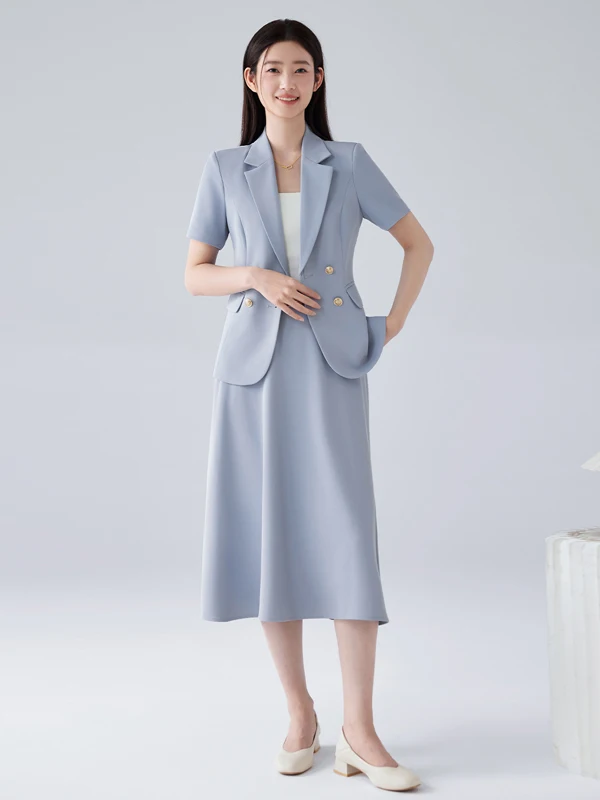 

High-End Lightweight Professional Women's Suit Set Summer New Style Waist-Cinching A-Line Skirt Two-Piece Ensemble