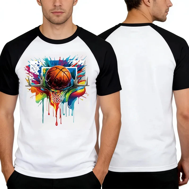 

3D Sports Basketball Pattern Men's Short Sleeve Tees Summer Leisure Fashion Exercise Quick Dry Breathable Crew Neck Pullover Top