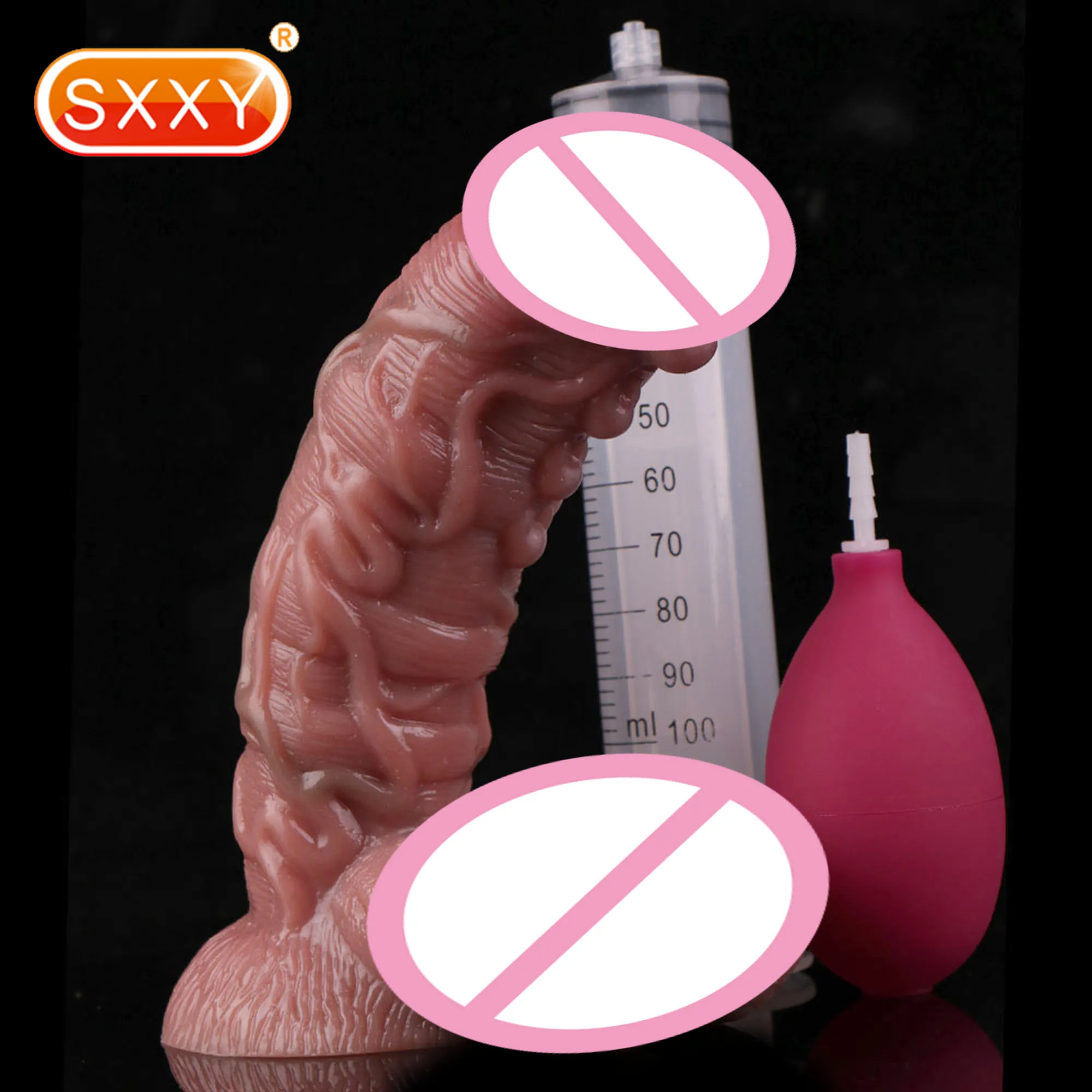 SXXY Silikon Ejakulation Gebogener Realistischer Dildo Mit Sauger Squirting Penis Haut Touch Anal Sex Spielzeug Für Frauen Masturbieren