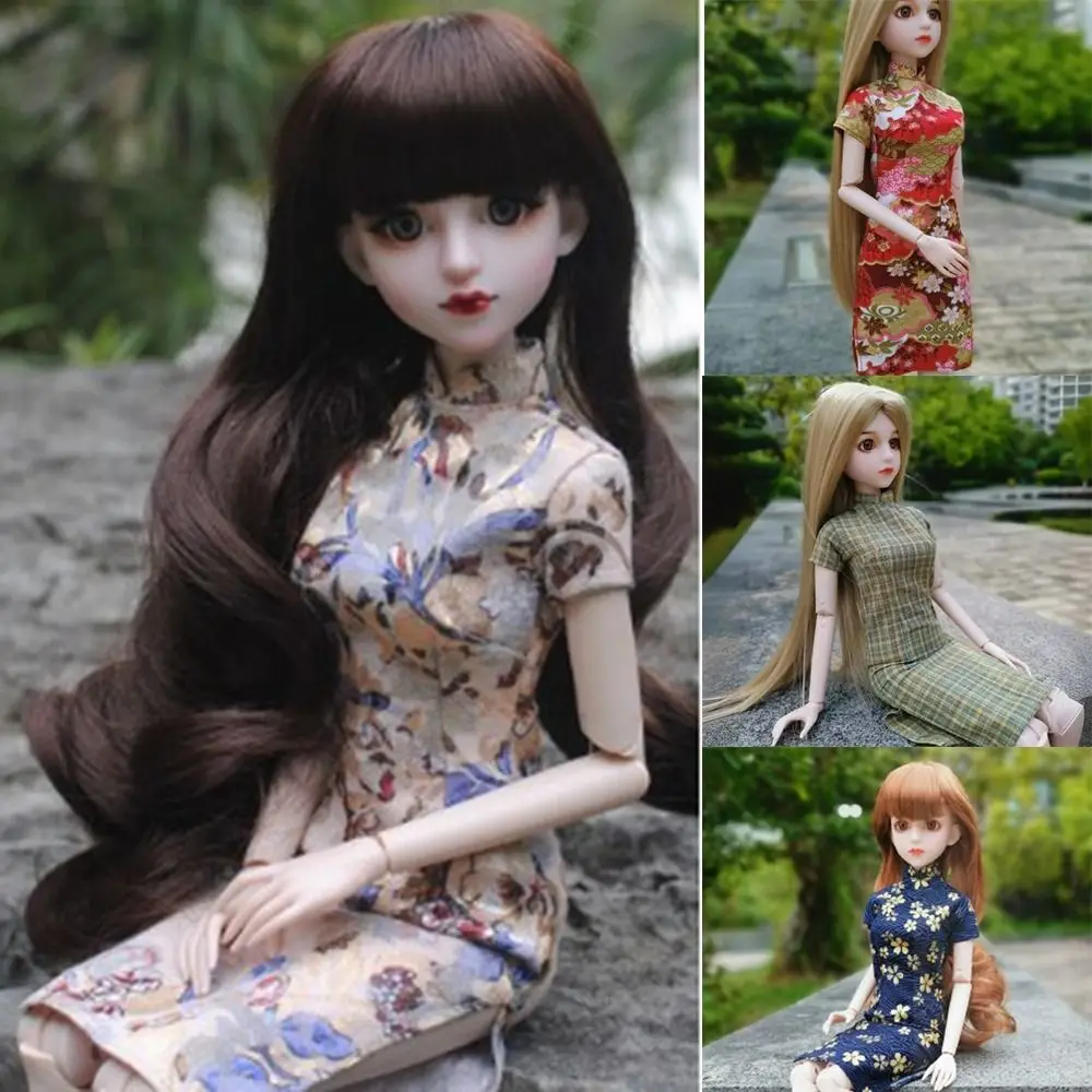 

Кукла ручной работы, китайские платья, милые сетчатые платья Cheongsam с цветочным принтом, модные аксессуары для кукол для кукол 1/4 45 см