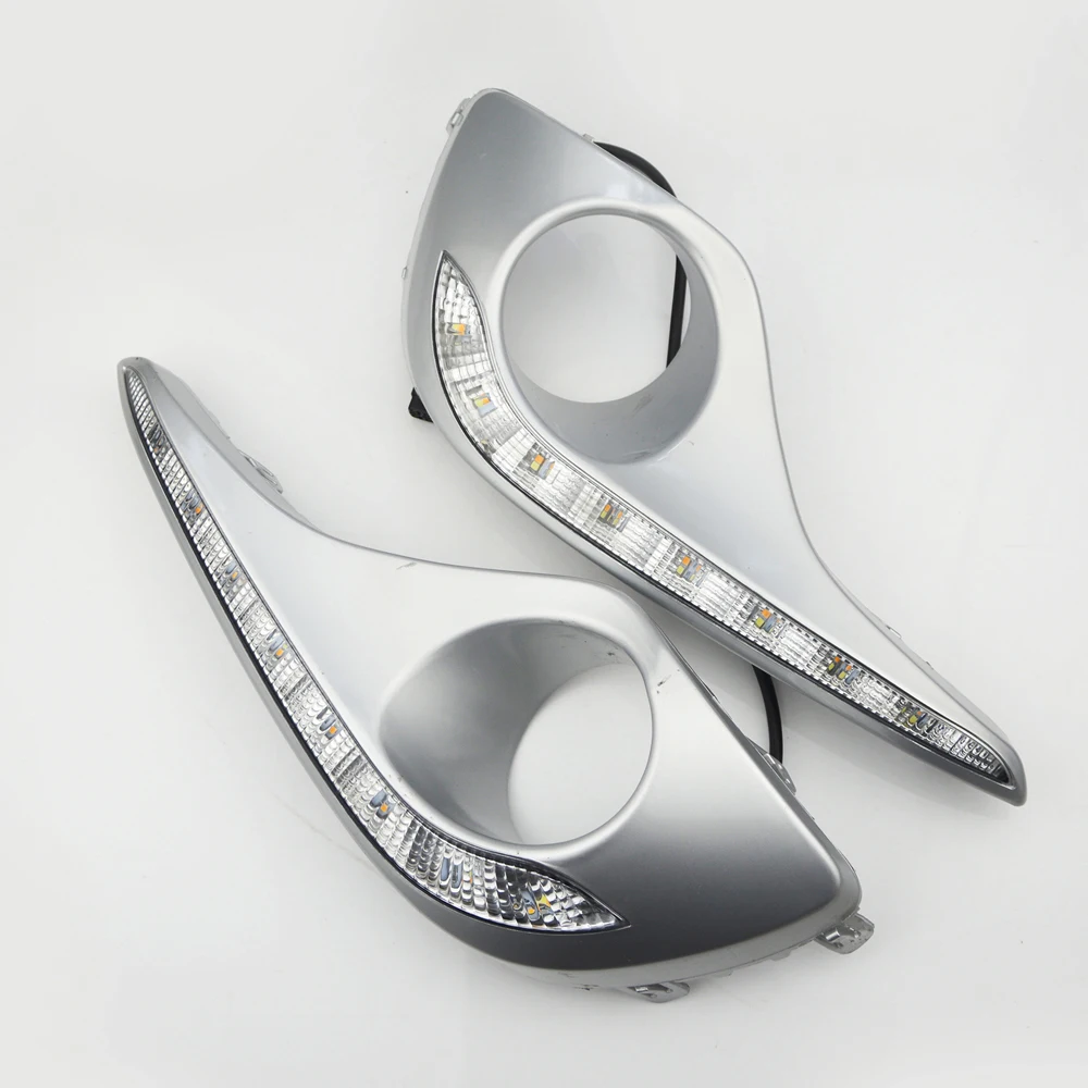 ECAHAYAKU Turn Signal Style Relay LED DRL Daytime Running Lights With Fog Lamp Hole For Toyota Highlander 2012 2013 2014