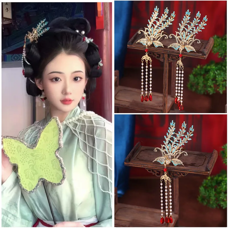 

Заколка для волос с кисточкой золотого цвета и жемчугом Феникса для женщин и девочек, тряска для волос, заколка для волос, головной убор, китайские аксессуары для волос ханьфу