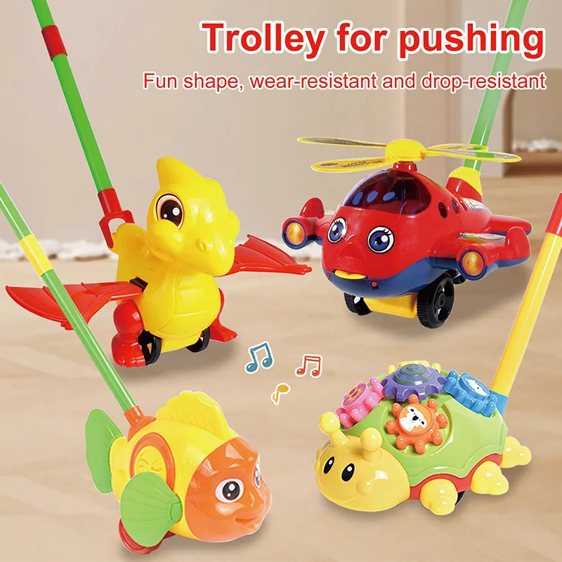 Ringing Bell Sound Turtle Trolley Walker Toys Plastic Learning Stroller Handle Walker Push Toy for Kids