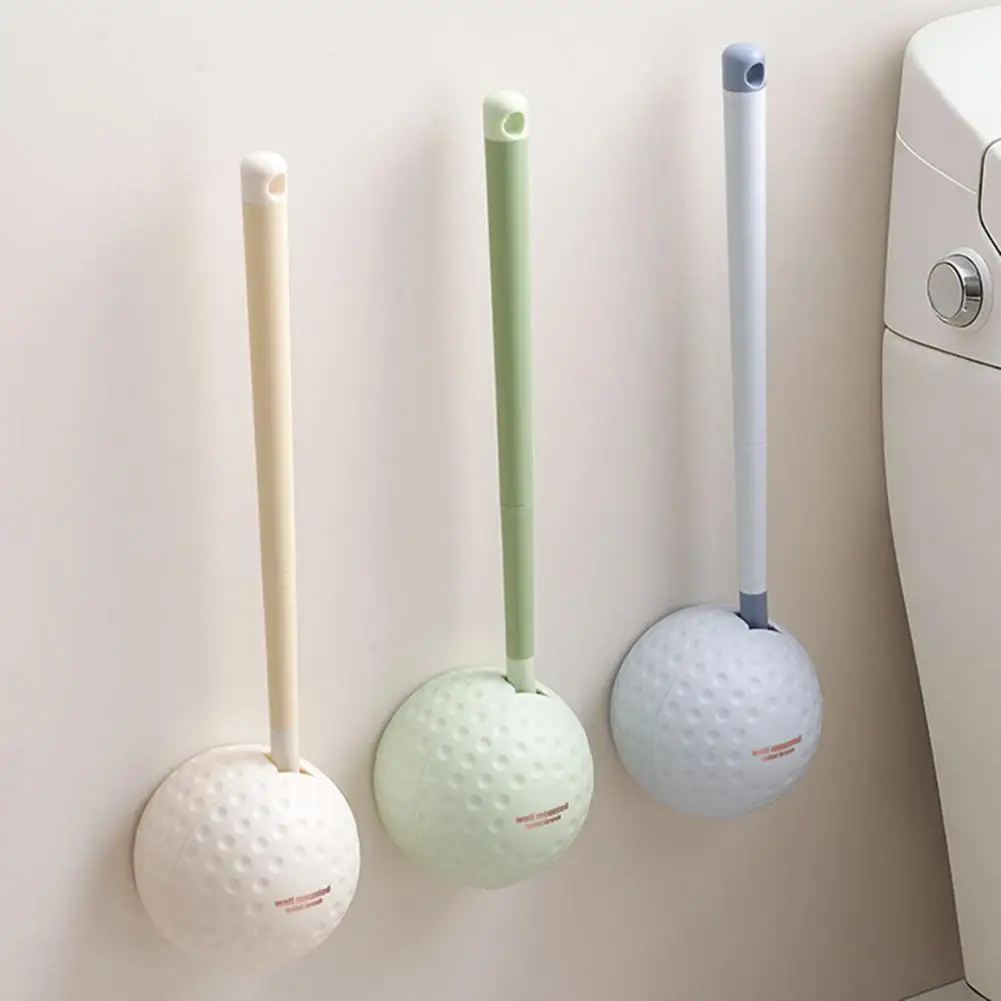 Toilet Brush with Long Handle Double-Sided Brush Head Toilet Scrubber, Soft Bristles Curved Design Wall-Mounted Cleaning Tool