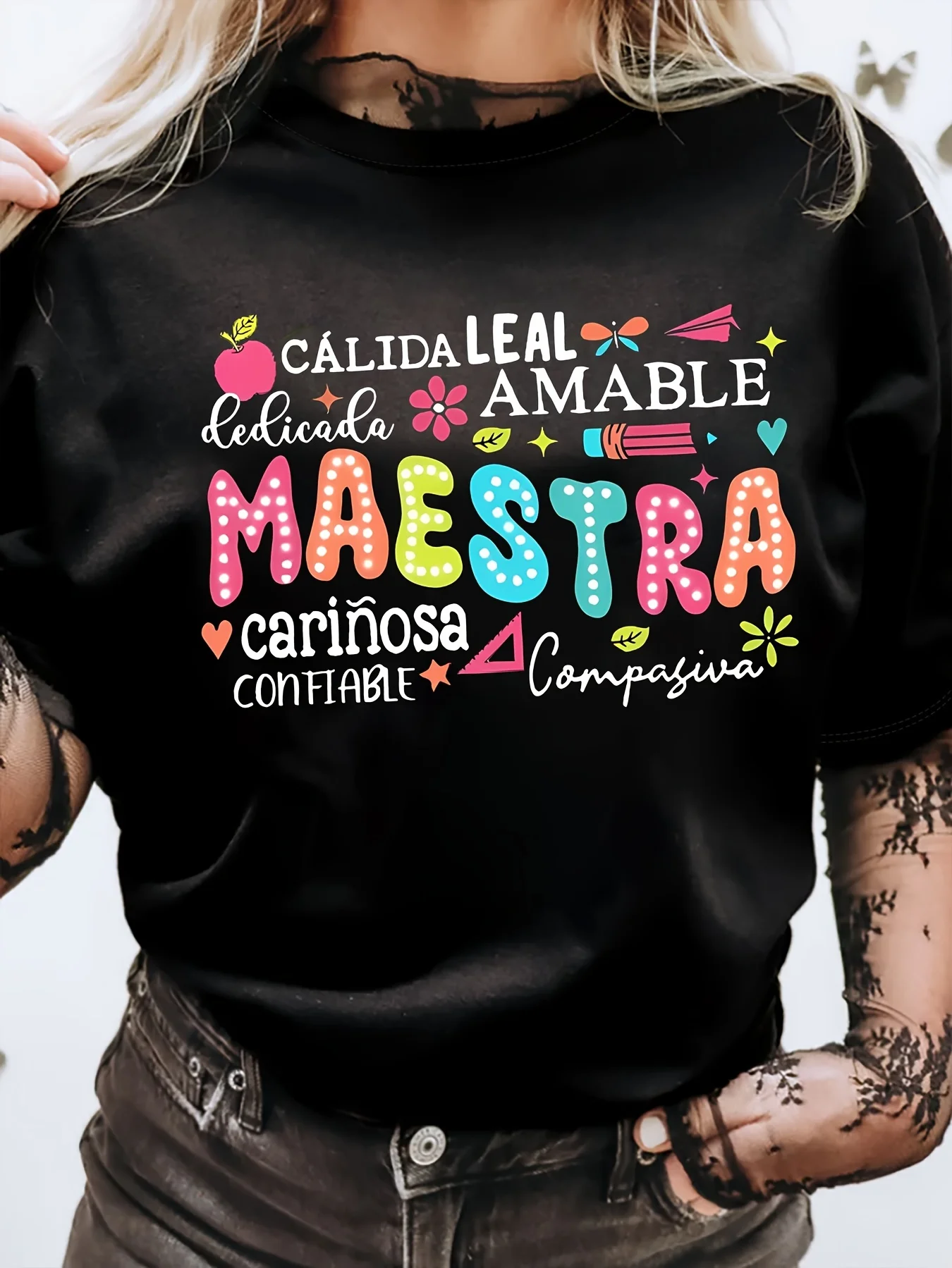Fun Spanish Teacher Praise Quotes T-shirts Women Men Short Sleeve Crewneck Tops Fashion Teacher Day Gifts Tees Unisex Streetwear