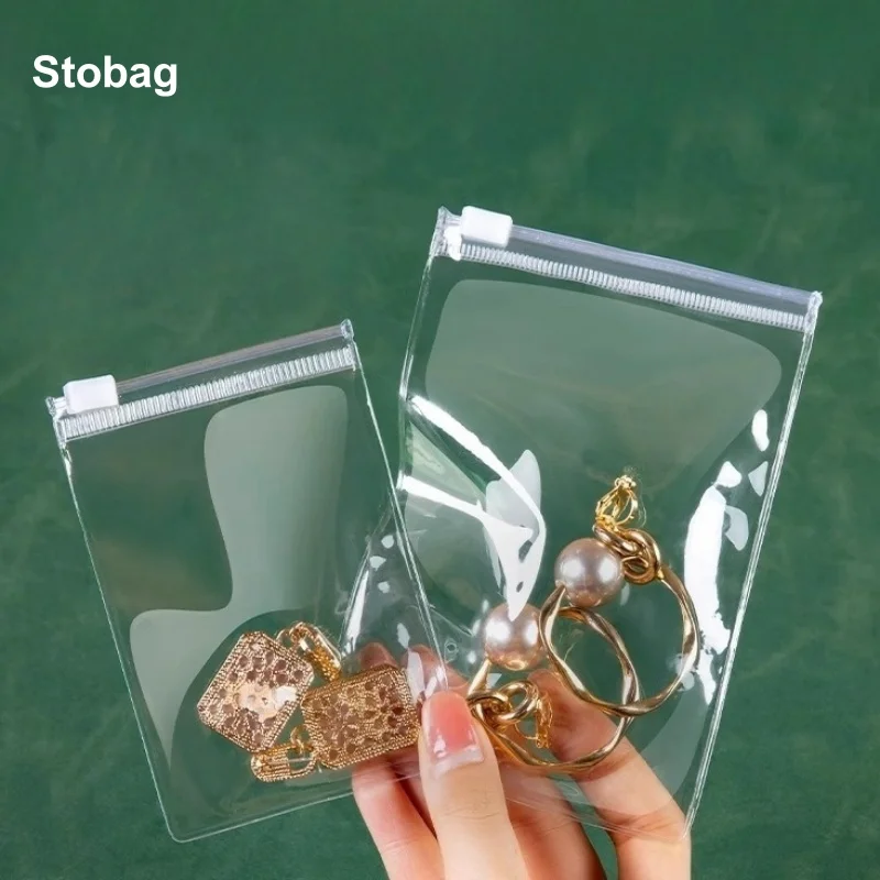 

StoBag 50pcs Transparent PVC Jewelry Packaging Zipper Bags Self-sealing Plastic Small Earrings Bracelet Storage Pouch Portable