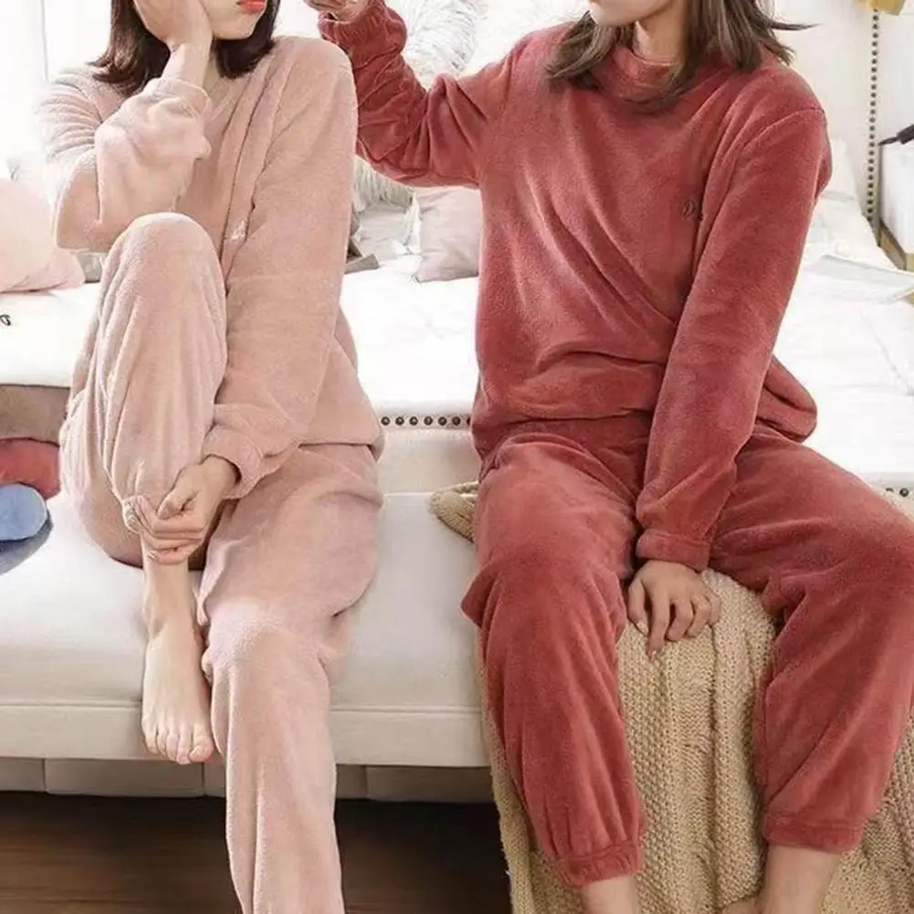 Plush Women Pyjamas Autumn Winter Sleepwear Two Pieces Set Thick Homewear Suits Long Sleeve Pajamas Lounge Top Pants Loungewear