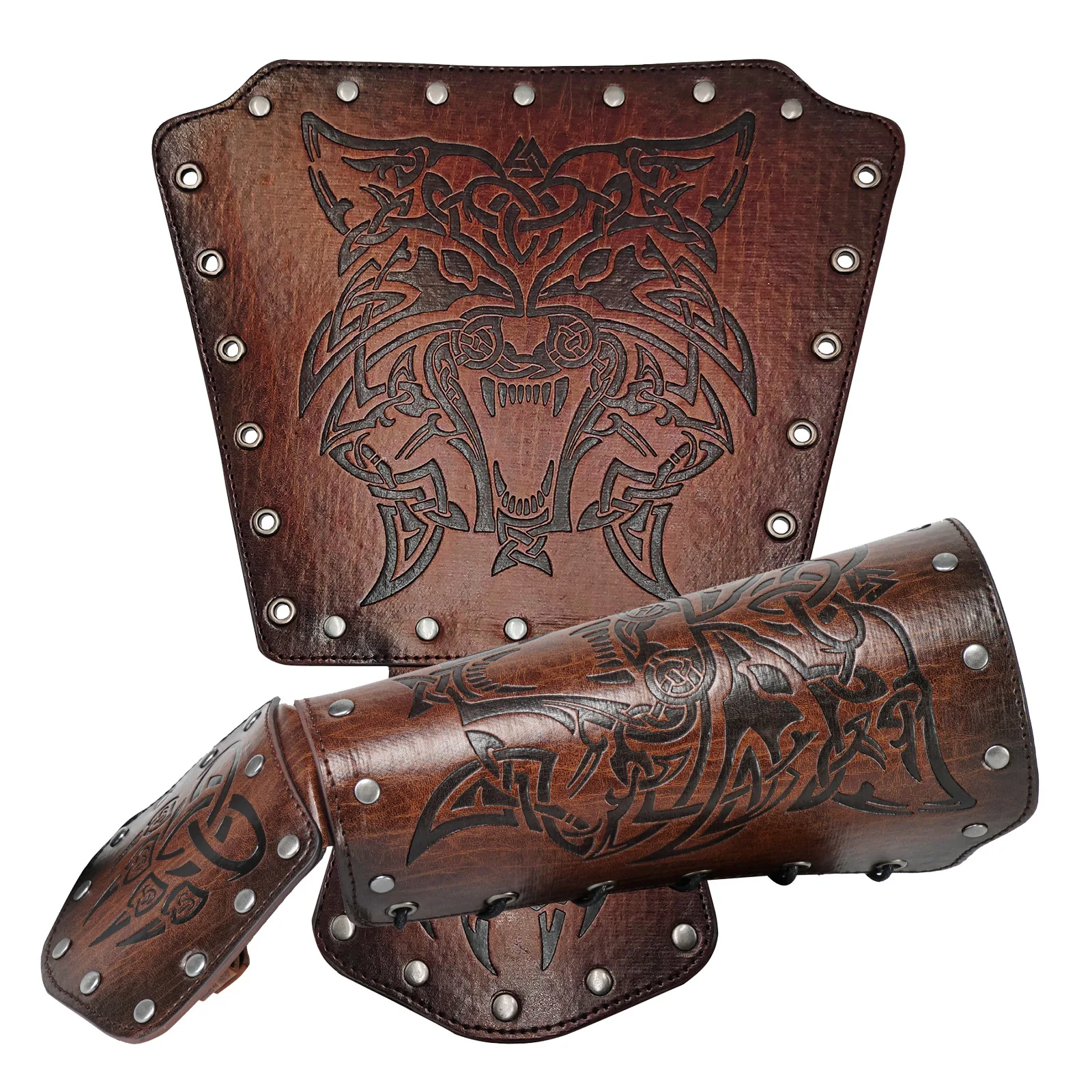 Nórdico Viking Cavaleiro Medieval Homens Guarda Mão Guerreiro Cavaleiro Gauntlet Pulseira Em Relevo Cabeça Lobo Guarda De Pulso Traje De Halloween