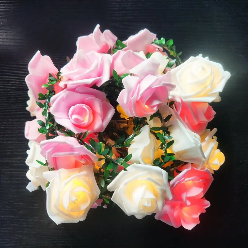 Roses LED Warm Light String Simulation Green Leaves Cane Ambient Lights Garden Christmas Day Decoration Flowers Colored Lights image 3