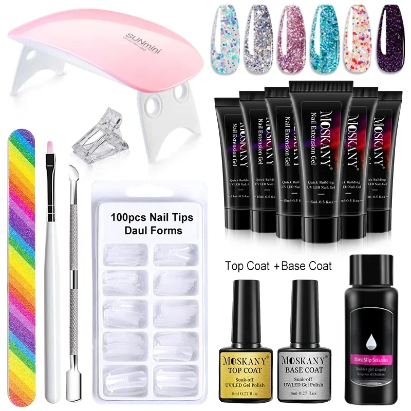 Juego completo de uñas de Gel polivinílico, lámpara Led de 6W, Voor, principiantes, puntas de uñas, arte, diseño 3d, decoración, extensión, Kit de herramientas de manicura