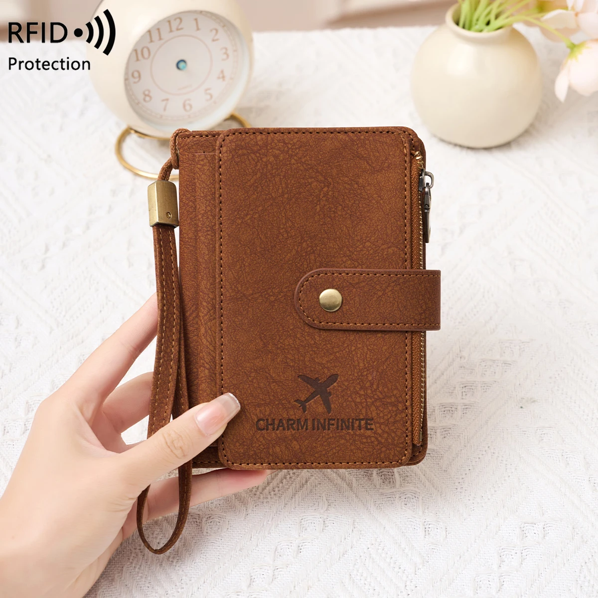 Multi-Functional RFID Blocking Passport Wallet with Multiple Compartments Zipper Buckles Travel Document Storage Bag view 5