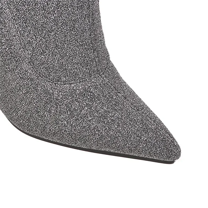 Plus Size Stretch Leopard Over Knee Boots High Thin Heels Pointed Toe Winter Fur Sexy Ladies Long Thigh-high Stripper Sock Boots view 4
