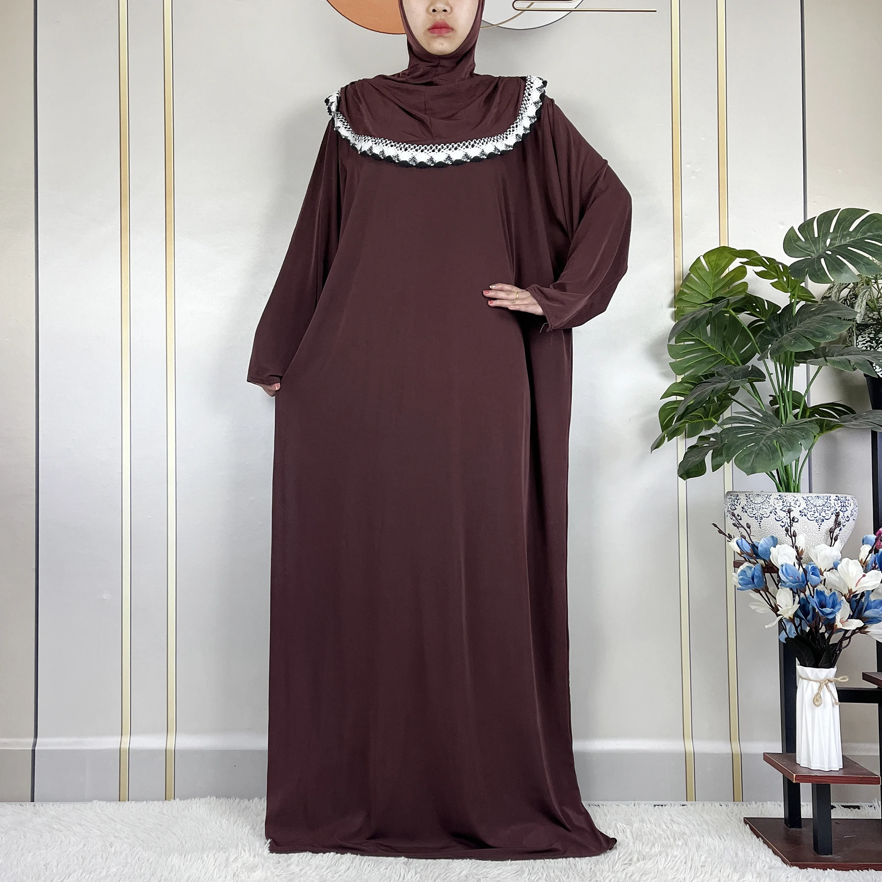 Latest Muslim For Women Ramadan Prayer Garment 2024 Dubai Maxi Turkey Middle East African Abaya Femme Long Sleeved Loose Robe