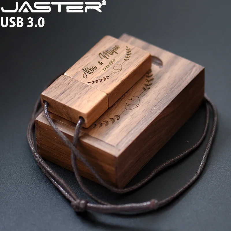 JASTER-Clé USB 3.0 en ULavec logo personnalisé gratuit, clé USB avec boîte en bois, clé USB, cadeau créatif, 128 Go, 32 Go, 64 Go