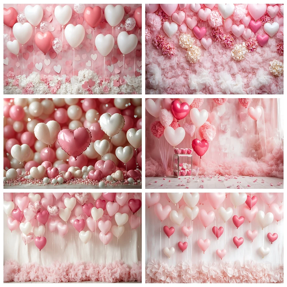 

Valentine's Day Backdrop for Photography Pink Love Heart Balloons Wedding Party Bridal Shower Couple Portrait Photo Background