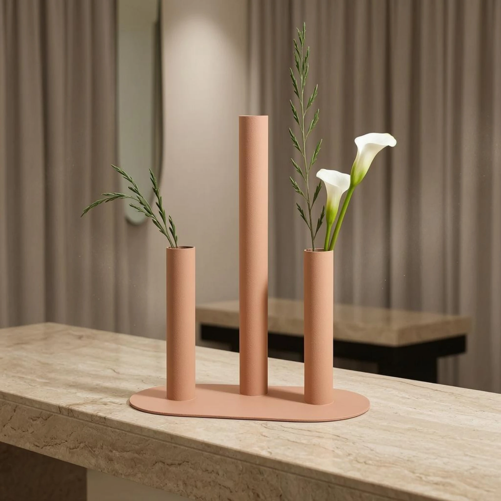Oval Base Flower Holder Easy to Clean Stainless Steel Flower Rack Three Tube Stem Stand Painted Finish Home Decor