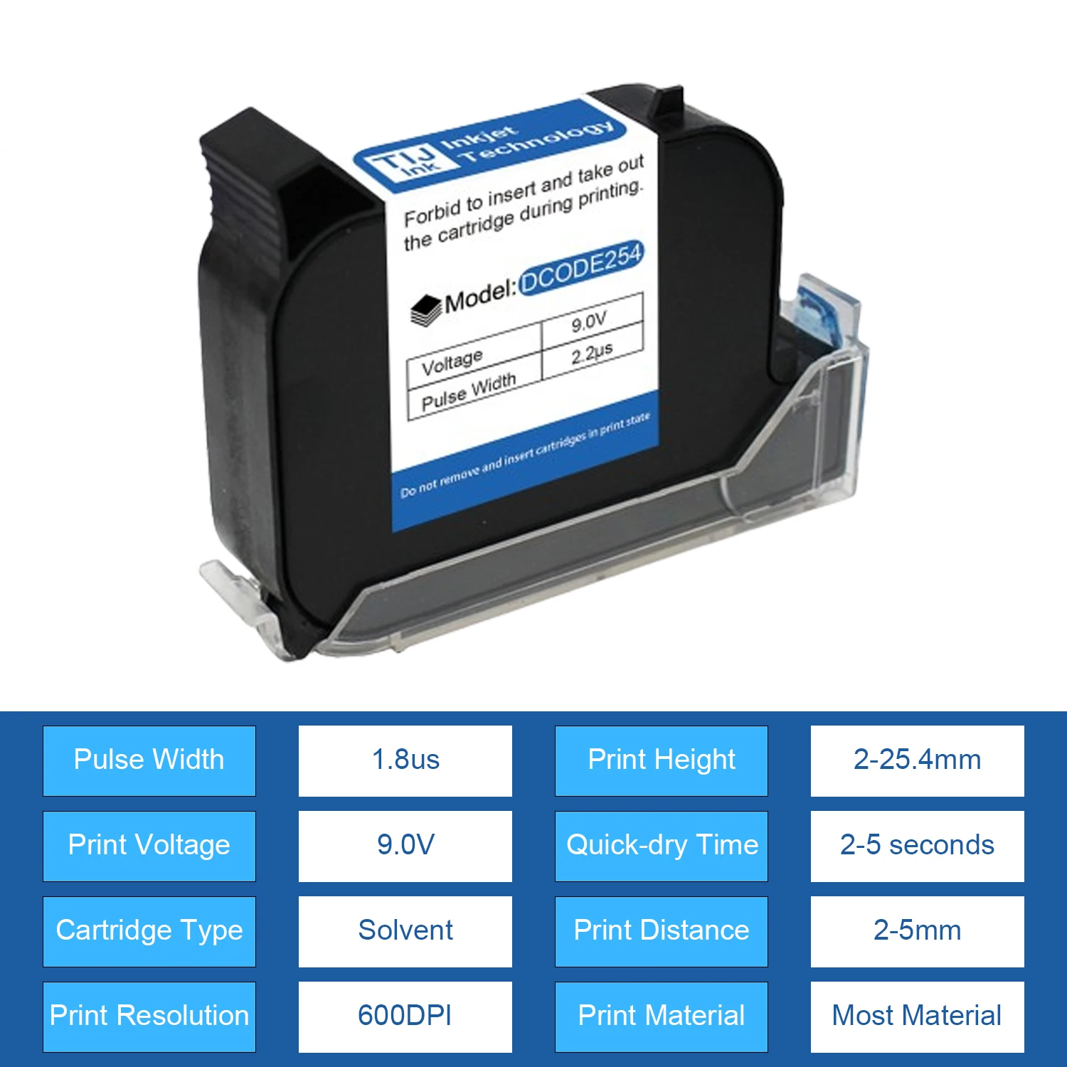 Imagem -02 - Impressora a Jato de Tinta Térmica Portátil Cartucho de Tinta Solvente Seco Rápido Impressora Portátil Desbloqueada Tinta Preta 254 mm Dcode254-original