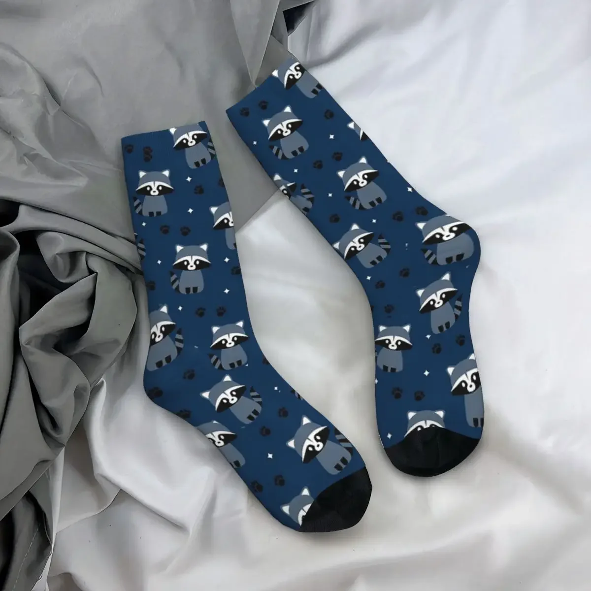 Calzini con motivo Racoon Harajuku calze assorbenti per il sudore calze lunghe per tutte le stagioni accessori per regali di natale da donna da uomo