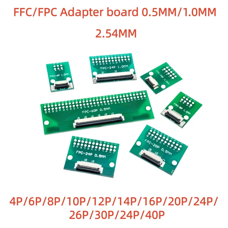 Soldered FPC/FFC Adapter Board 0.5/1.0MM to 2.54MM Connector Various Pin Options 4/6/8/10/12/14/16/20/24/28/30/34/40 Pin for Ele