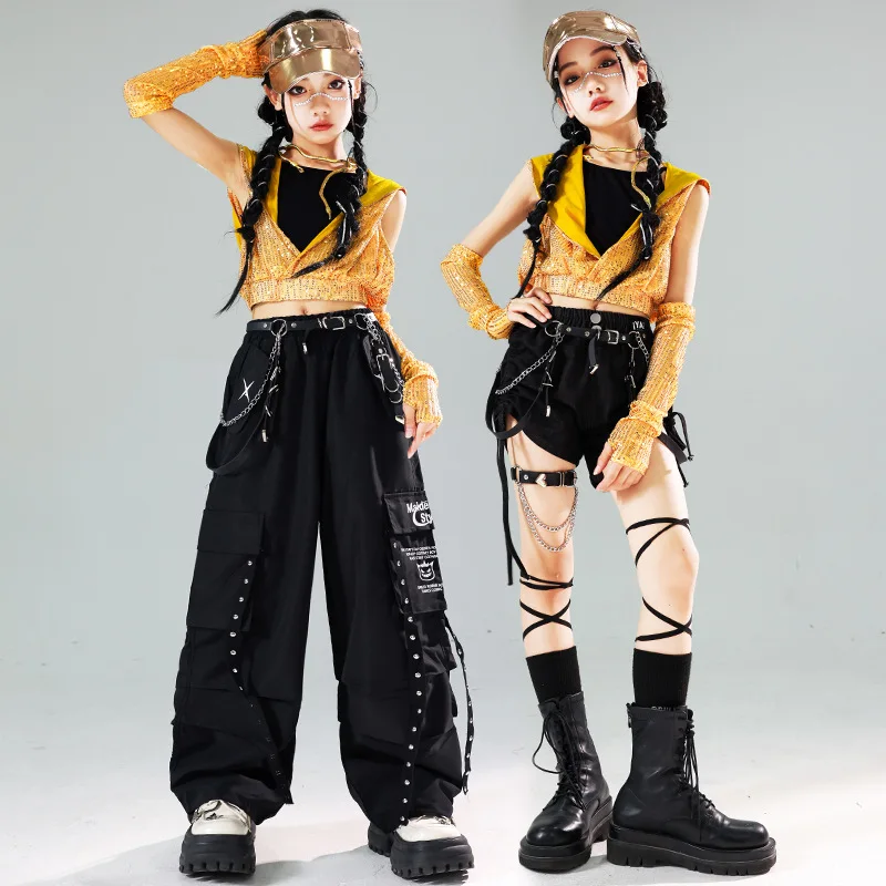 Hip Hop Kinder Mode Crop Tank Top Cargo Hosen Street Dance Röcke Hot Shorts Mädchen Streetwear Kind Jazz Kostüm Kleidung Sets