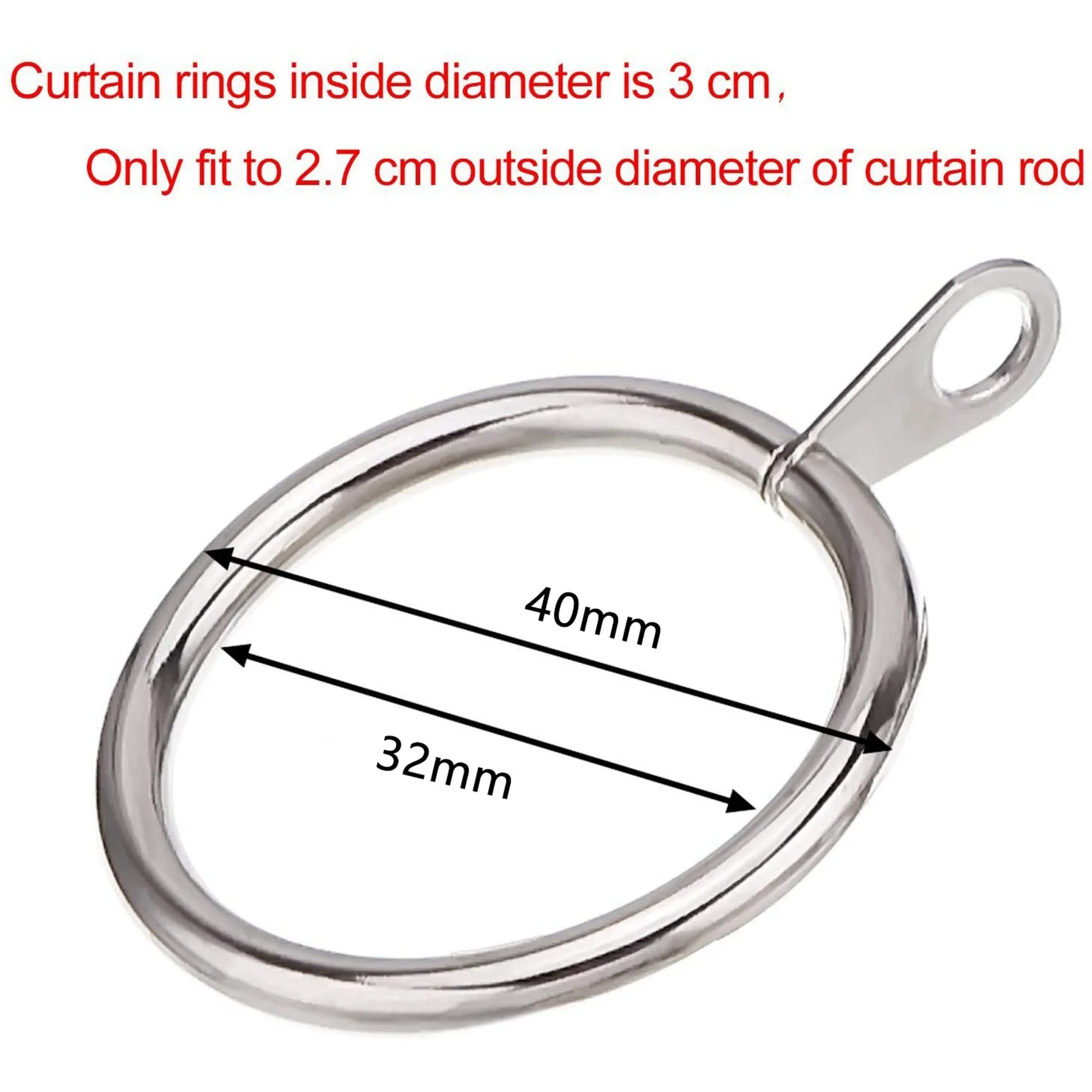 AFOURT-80 Stück Metall-Vorhangringe für Vorhänge und Stangen, hängende, verschiebbare Ösenringe mit 32 mm Innendurchmesser (Silber) – Detail 2