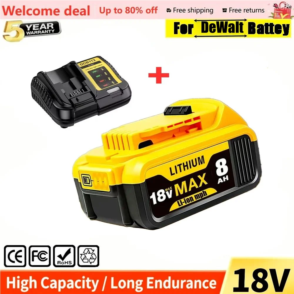 

For Dewalt DCB200 Replacement Battery 20V 6000mAh DCB606 DCB205 DCB206 DCB209 DCB182 Power Tool 20V Battery With 4A Charger