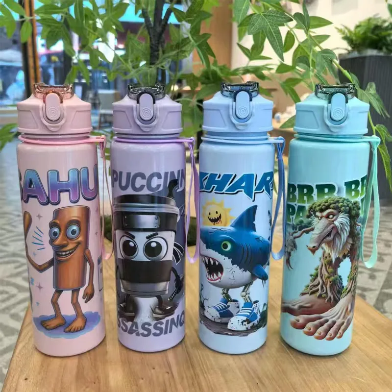 

800ML Italian Brainrot Water Bottle Outdoor Drinking Cartoon Sports Cups Tung Tung Tung Sahur Tralalero Tralala Christmas Gifts
