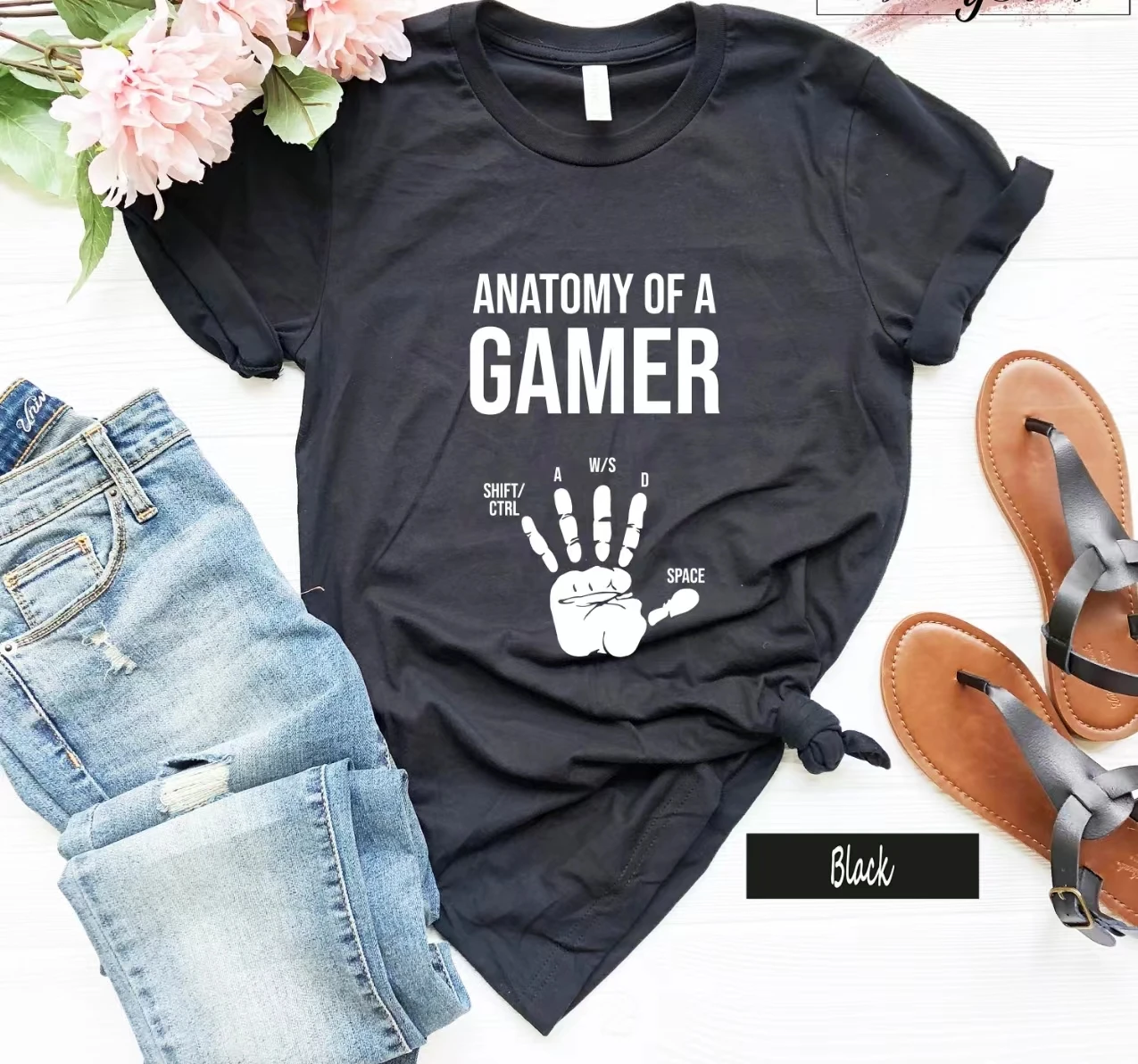 Anatomy of A Gamer Slogan Women T-shirt Finger Action Print Female Shirt New Hot Sale Fashion Game Lover Casual Comfort Girl Tee