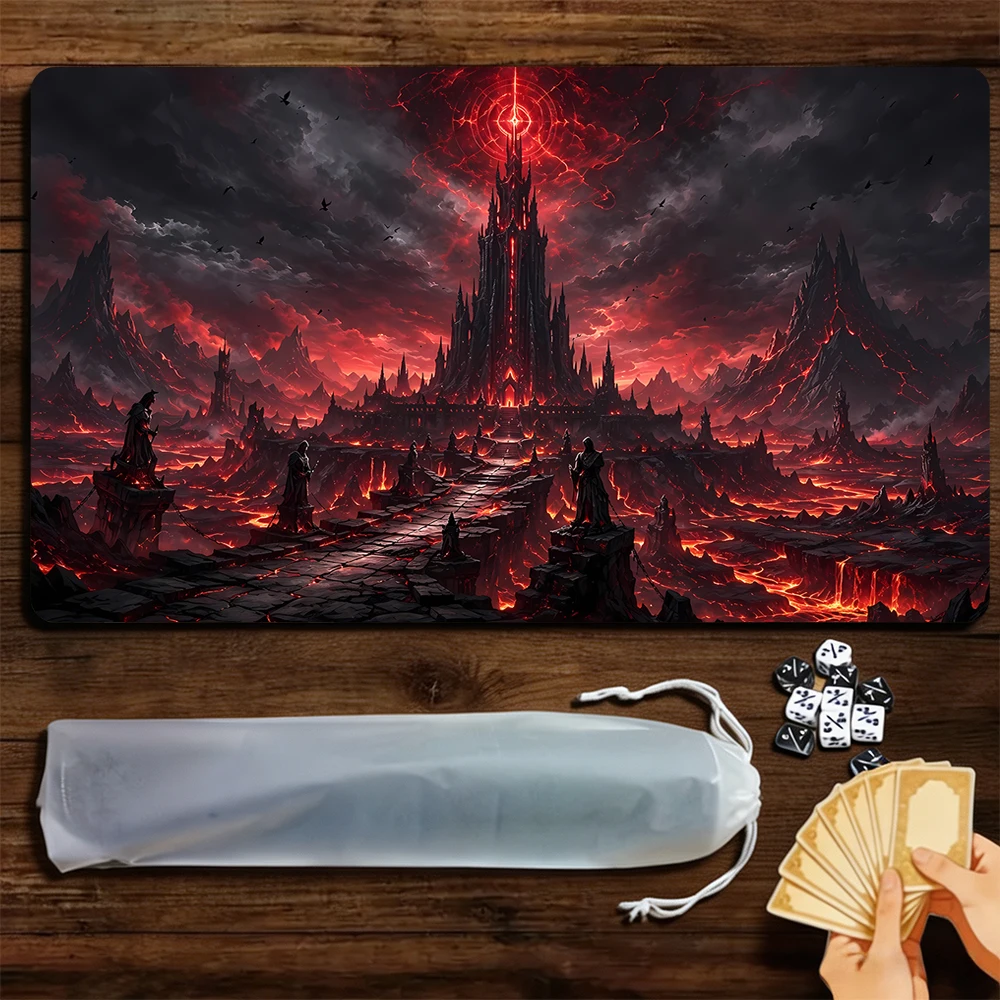 Lava Magic Tower TCG Playmat Magic Playmat with Stitched Edge Anti-slip base 60X35cm Gathering Gaming Mat Trading Card Game