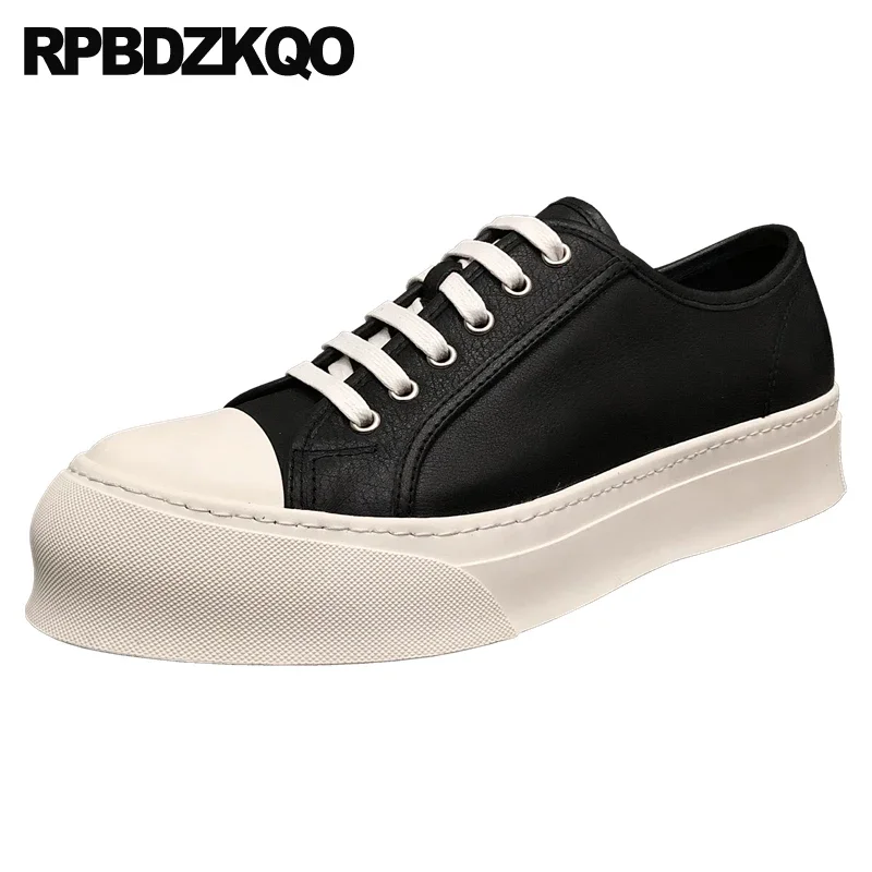 

Thick Sole Lace Up Muffin Men Chunky Sneakers Height Increase Skate Shoes Trainers Full Grain Leather Flatforms Sport Athletic