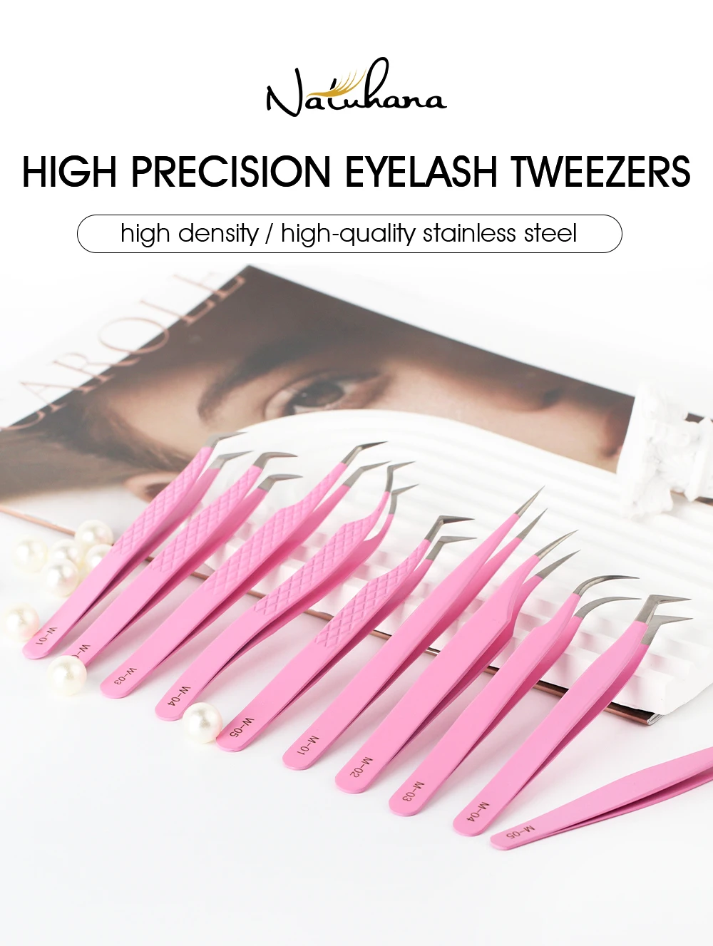 NATUHANA Dunkelrosa Wimpernverlängerungs-Pinzette Hochpräzise Antistatische Volumen-Isolations-Wimpernpinzette – Detail 3