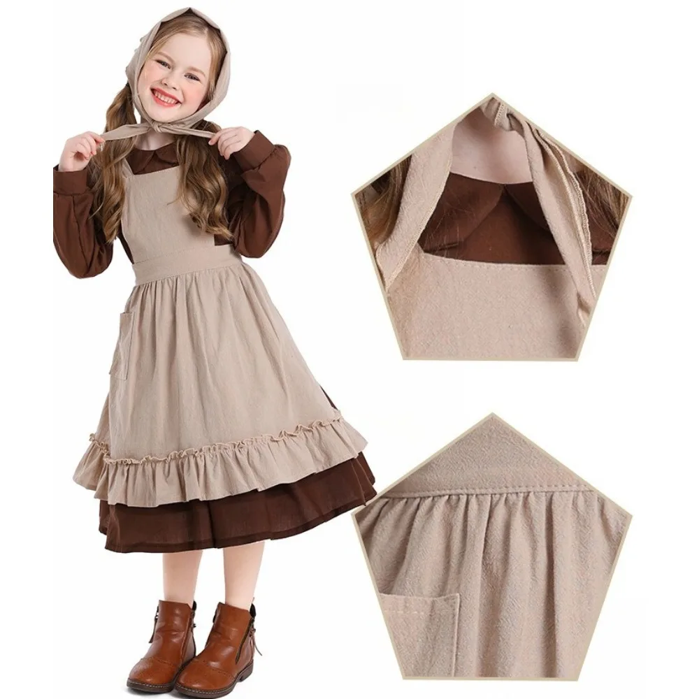 Costume da cameriera rurale per bambini: abbigliamento da palcoscenico semplice per la festa dei bambini