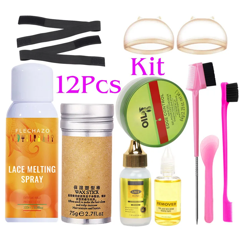 

Hair Extension Adhesive Spray Kit 12Pcs - Lace Front Wig Install Kit Lace Melt Glue And Remover Set For Wigs Extensions
